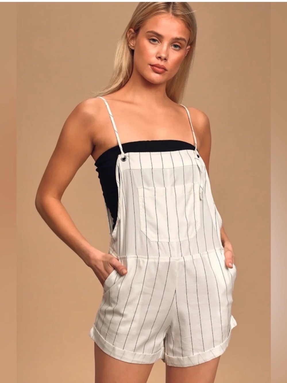 Billabong sz small Striped White Short Overalls Romper - Women